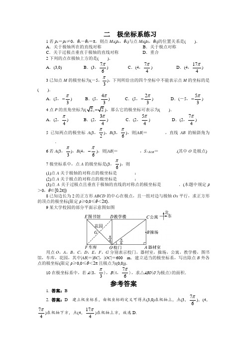 最新整理高中数学人教A版选修4-4课后训练：极坐标系 Word版含解析.doc