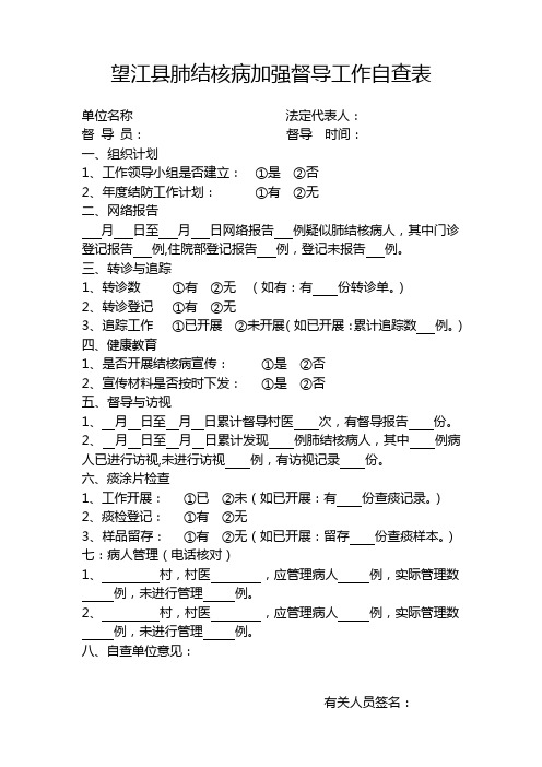 望江县肺结核病加强督导记录表