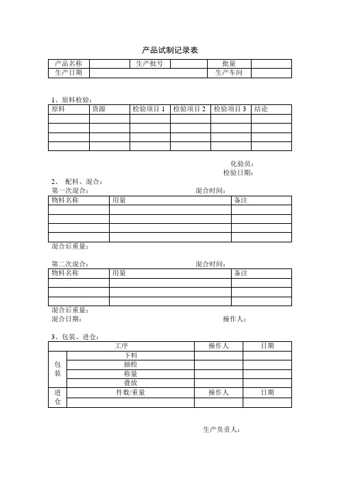 产品试制记录表