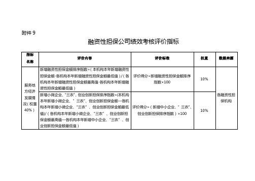 融资性担保公司绩效考核评价指标