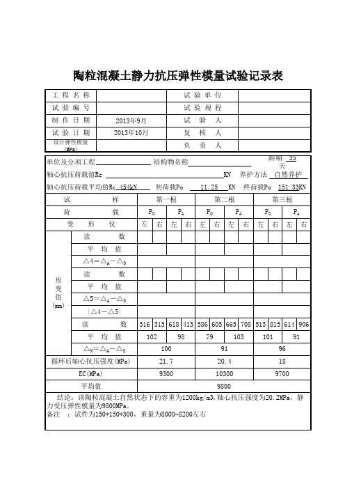 陶粒混凝土静力抗压弹性模量