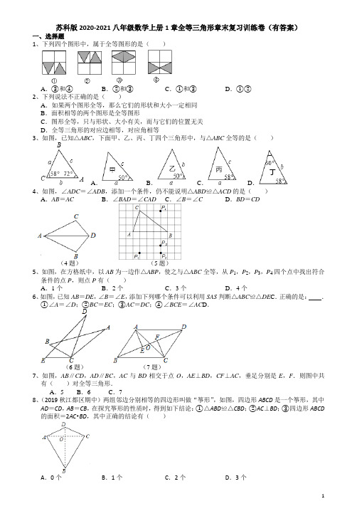 2020-2021学年苏科版 八年级数学上册1章全等三角形章末复习训练卷