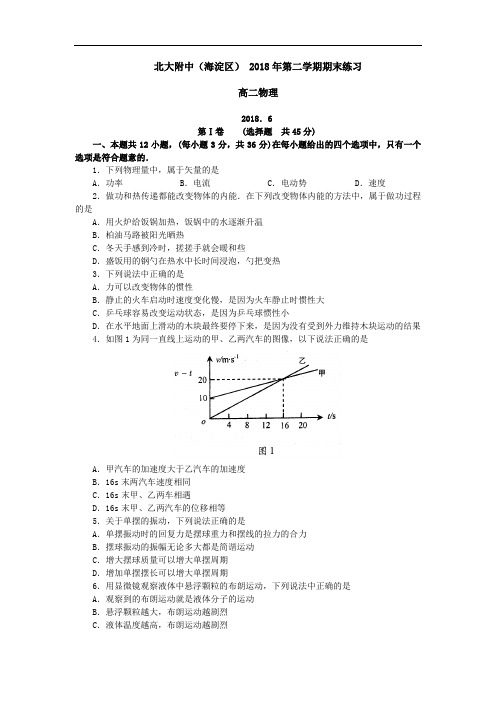 最新-北大附中2018年第二学期高二物理期末考试 精品