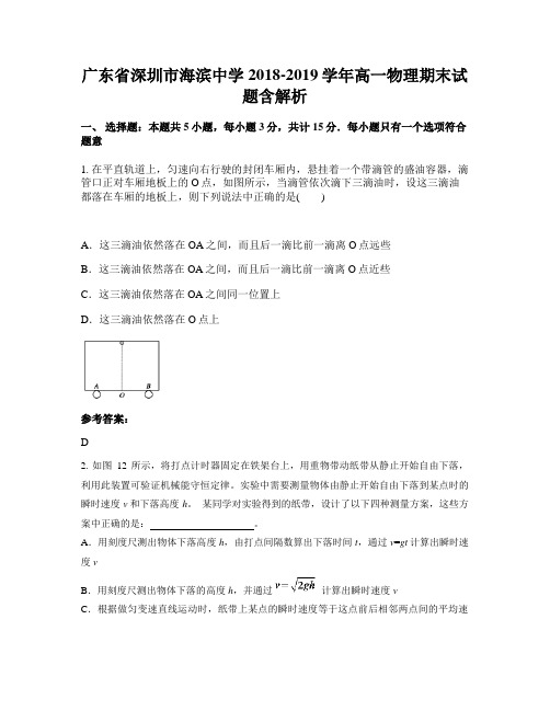广东省深圳市海滨中学2018-2019学年高一物理期末试题含解析