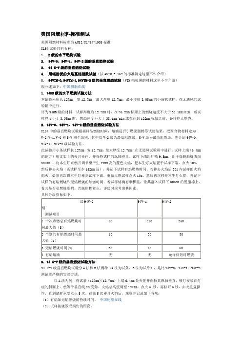 美国阻燃材料标准及测试方法