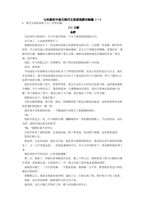 师——附答案+七年级初中语文现代文阅读理解训练