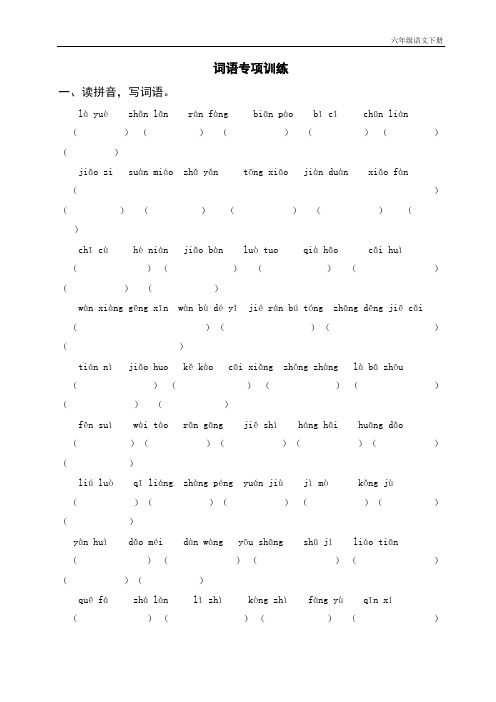 部编版六年级语文下册词语专项训练(含参考答案)