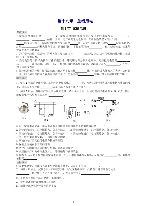 新人教版物理九年级全一册19.1 家庭电路 同步练习1.doc