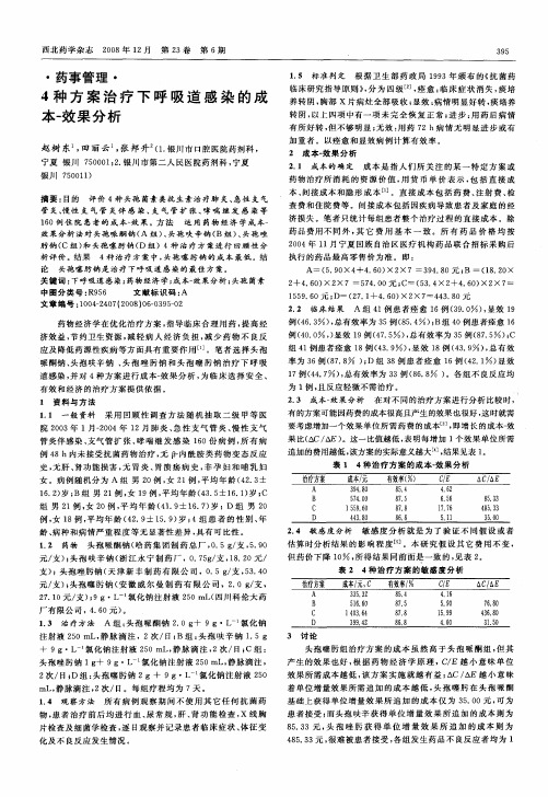 4种方案治疗下呼吸道感染的成本-效果分析