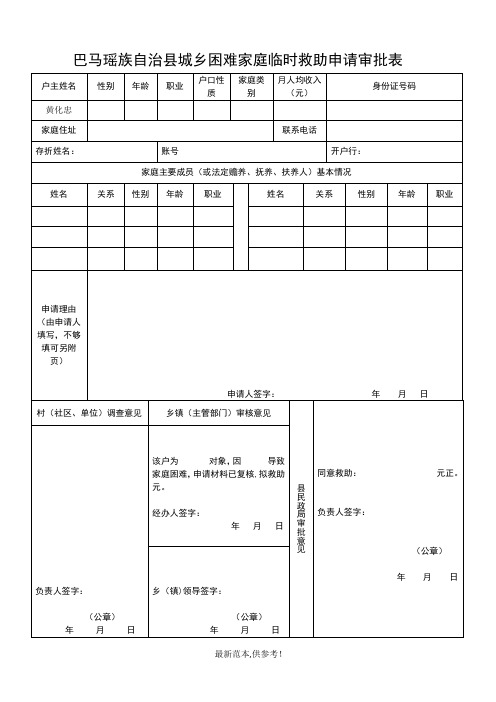 临时救助申请表样表 最新版