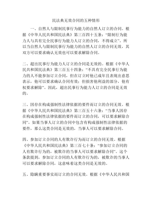 民法典无效合同的五种情形