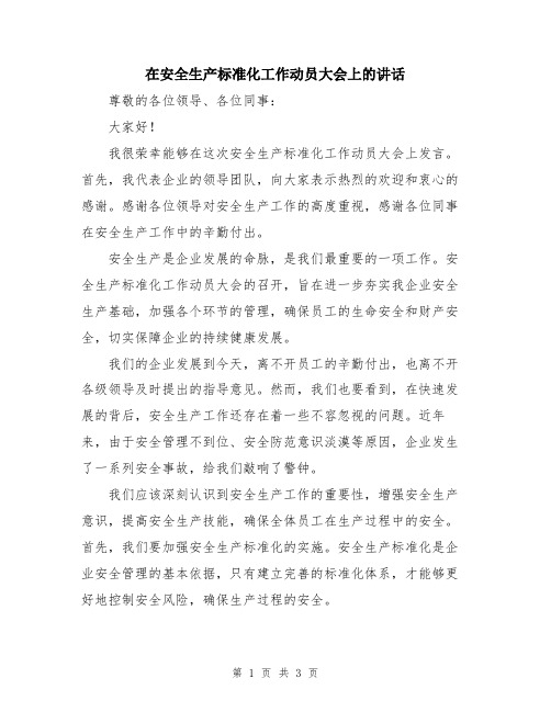 在安全生产标准化工作动员大会上的讲话