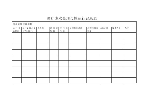 医疗废水处理设施运行记录表