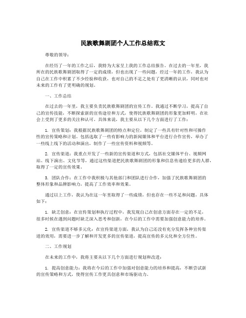 民族歌舞剧团个人工作总结范文