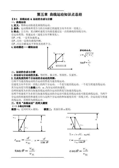 高中物理必修2第五章曲线运动知识点总结