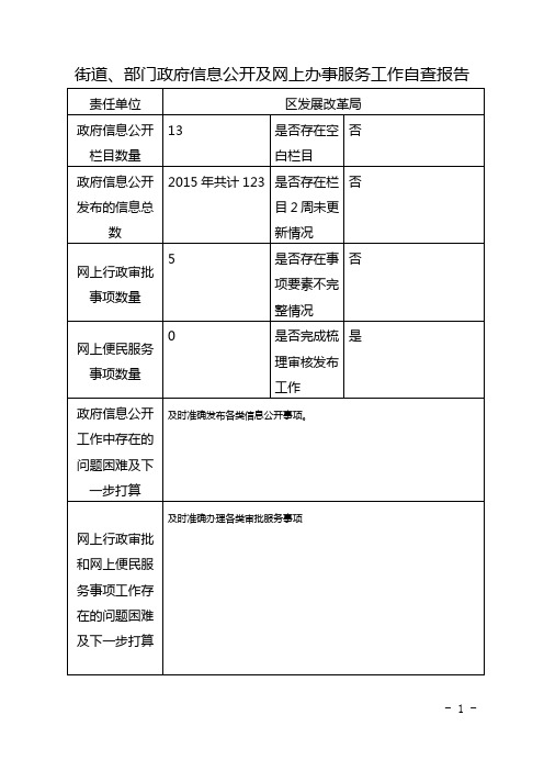 街道、部门政府信息公开及网上办事服务工作自查报告【模板】