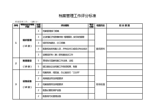 单位档案管理工作评分标准