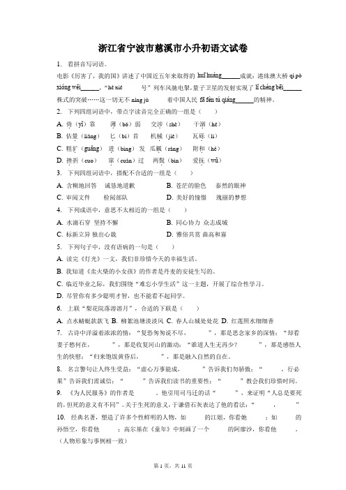 最新整理浙江省宁波市慈溪市小升初语文试卷和答案解析