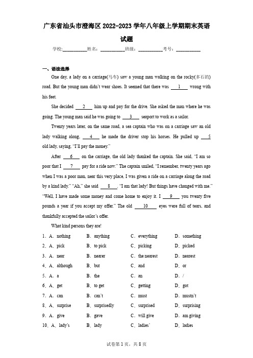 广东省汕头市澄海区2022-2023学年八年级上学期期末英语试题