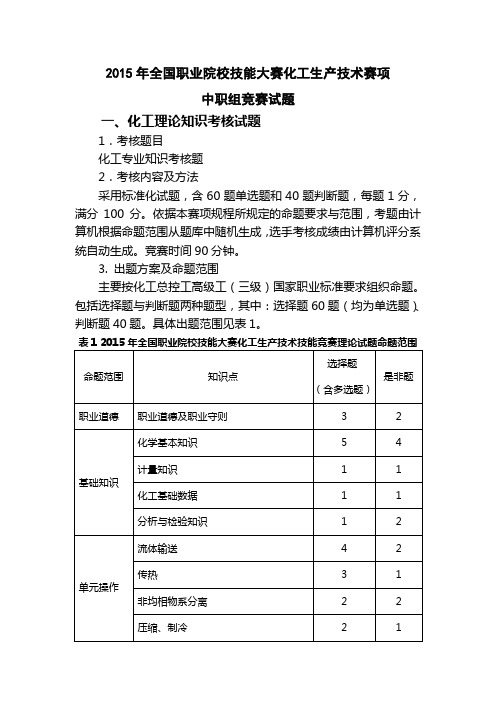 全国职业院校技能大赛化工生产技术赛项