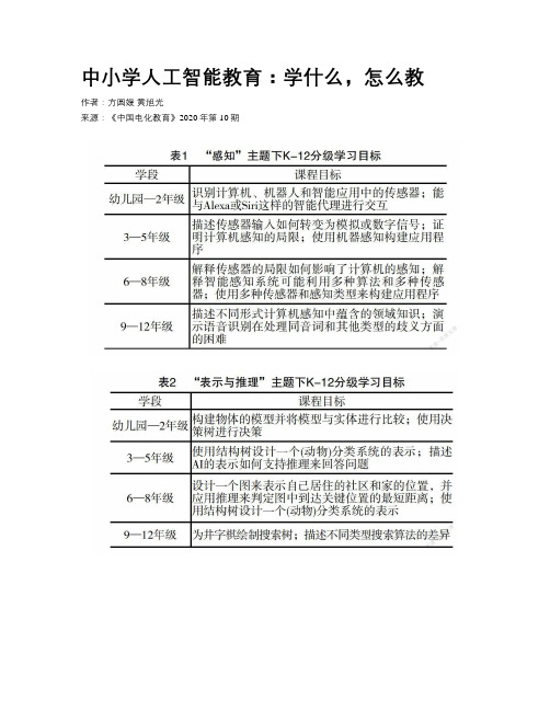 中小学人工智能教育：学什么，怎么教