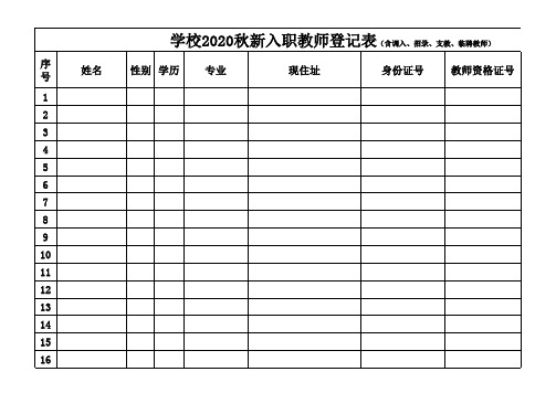 2020年秋新入职教师信息登记表