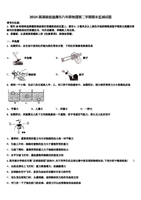 2024届湖南省湘潭市八年级物理第二学期期末监测试题及答案解析