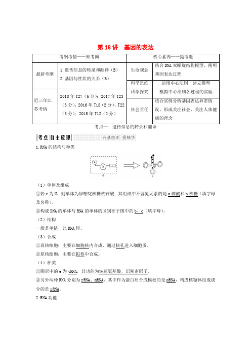 (江苏专用)2020版高考生物总复习第六单元第18讲基因的表达教案(必修2)