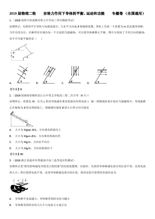 2019届物理二轮        安培力作用下导体的平衡、运动和功能       专题卷 (全国通用)