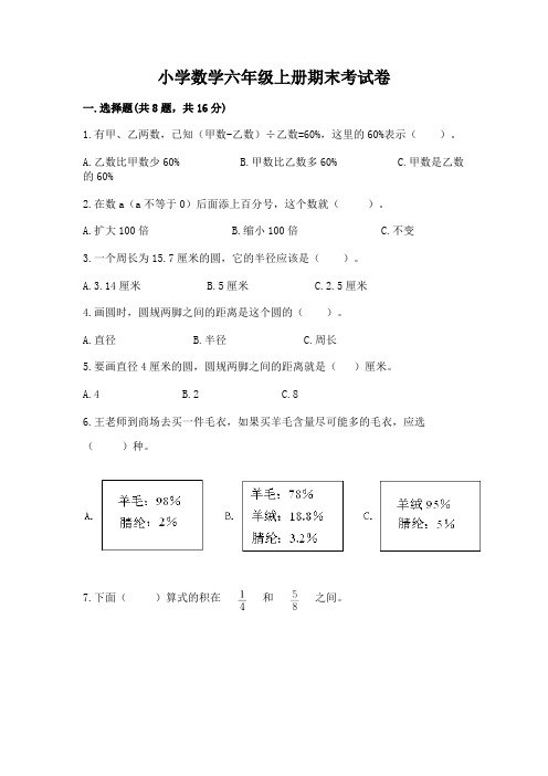 小学数学六年级上册期末考试卷附完整答案(有一套)