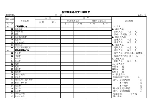 行政事业单位支出明细表