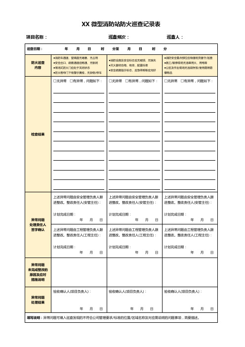 微型消防站防火巡查记录表