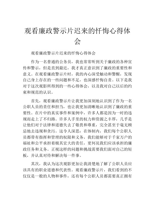 观看廉政警示片迟来的忏悔心得体会