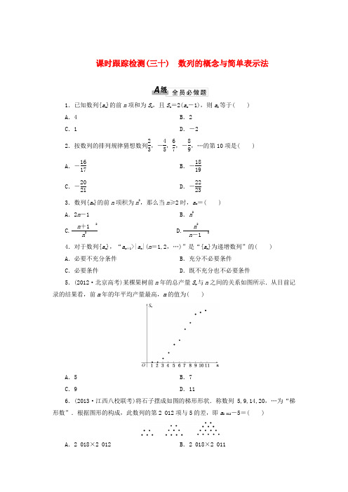 高考数学 课时跟踪检测(三十)数列的概念与简单表示法 理