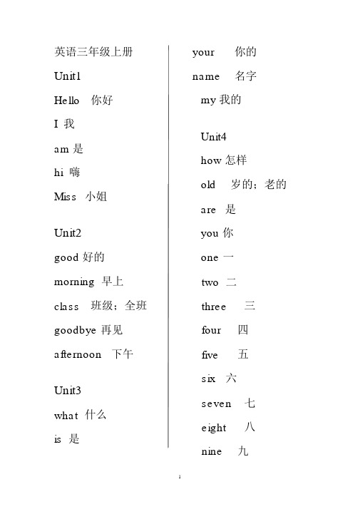 湘少版1-6年级英语单词表(吐血整理)