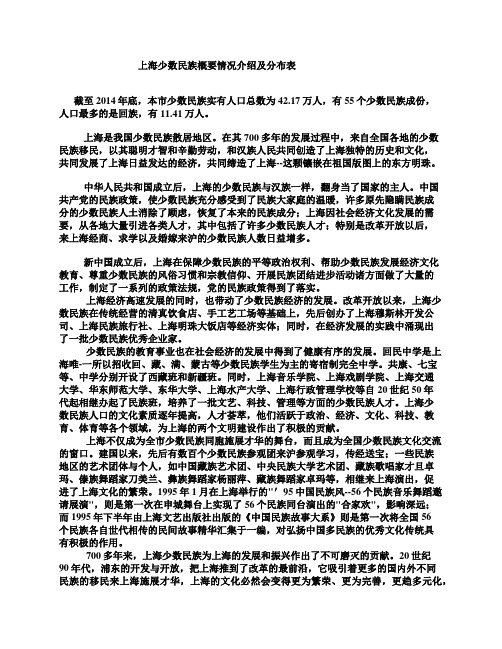 上海少数民族概要情况介绍及分布表