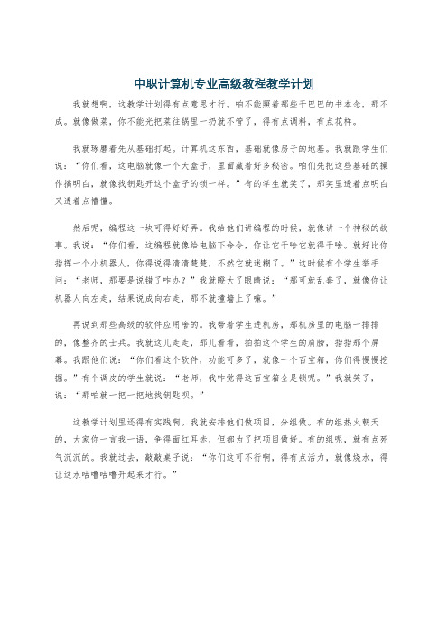 中职计算机专业高级教程教学计划