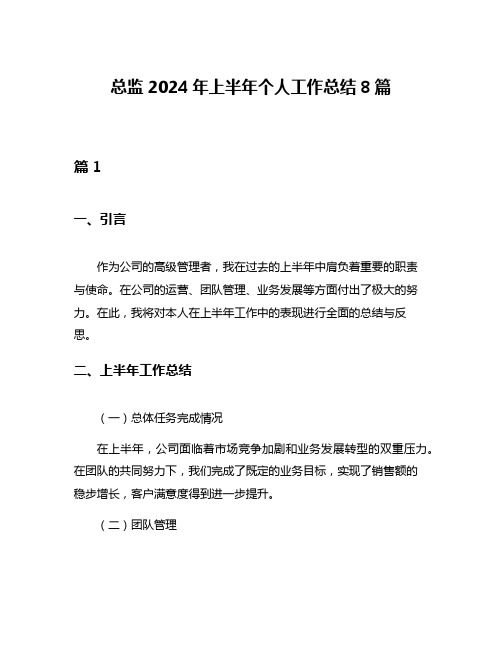 总监2024年上半年个人工作总结8篇