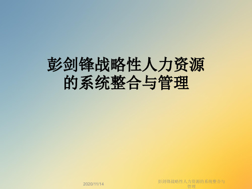 彭剑锋战略性人力资源的系统整合与管理