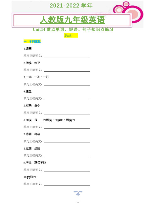 Unit14重点单词、短语、句子小练习(无答案)2021-2022学年人教版英语九年级