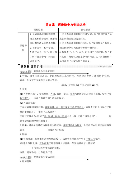 2019_2020学年高中历史第一单元从中华文明起源到秦汉统一多民族封建国家的建立与巩固第2课诸侯纷