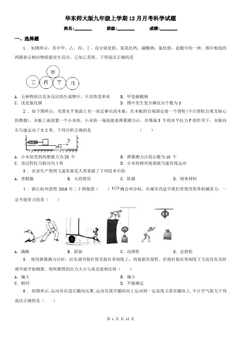 华东师大版九年级上学期12月月考科学试题