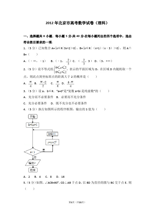 2012年北京市高考数学试卷(理科)