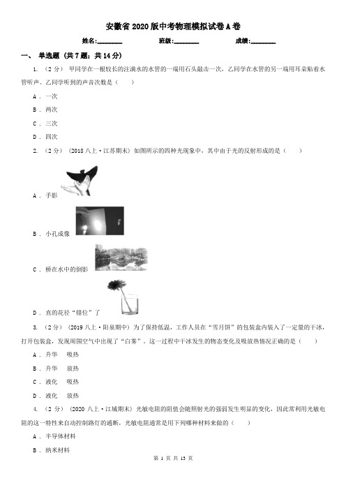 安徽省2020版中考物理模拟试卷A卷(精编)