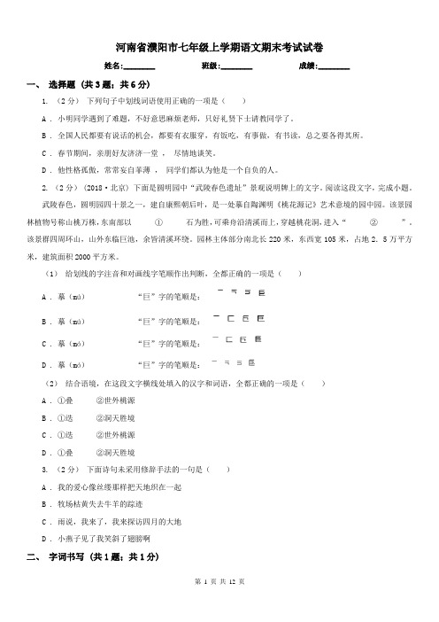 河南省濮阳市七年级上学期语文期末考试试卷