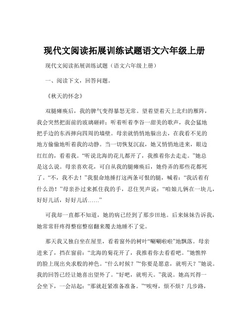 现代文阅读拓展训练试题语文六年级上册