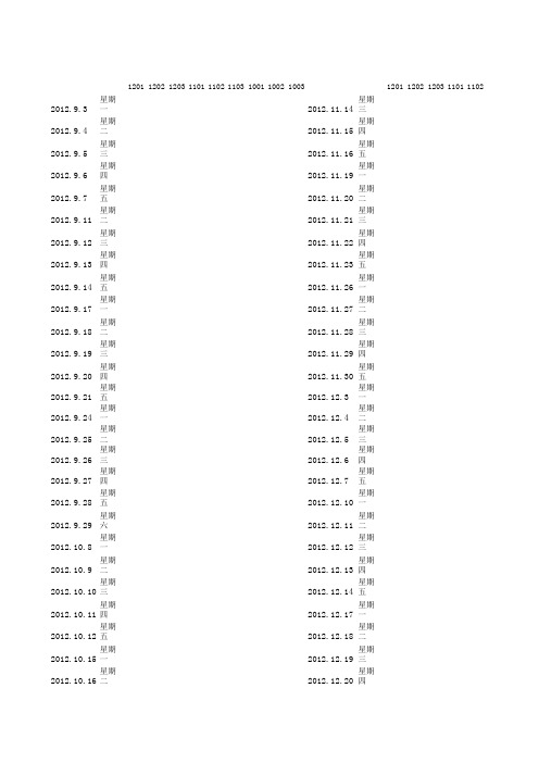 2012年下学期课间操教师出勤情况