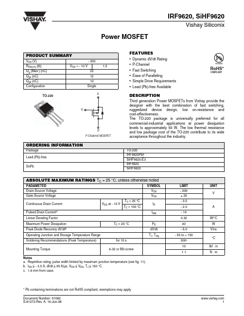 IRF9620PBF中文资料