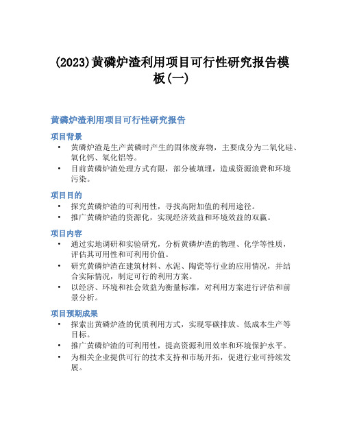 (2023)黄磷炉渣利用项目可行性研究报告模板(一)