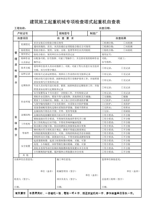 建筑施工起重机械专项检查自查表